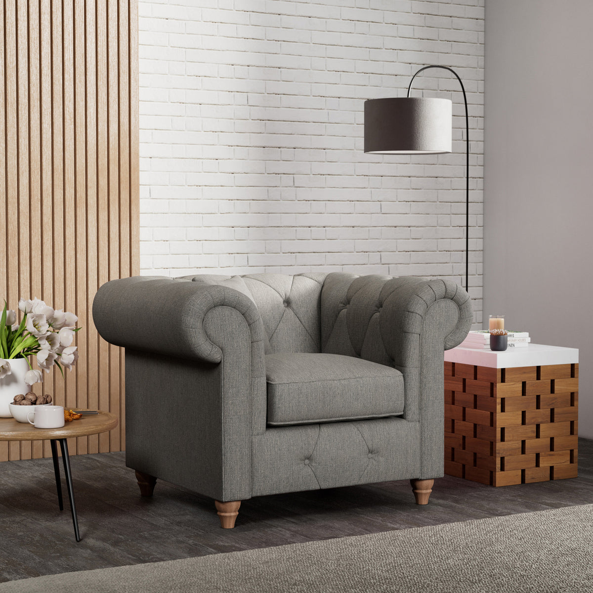 Everett Armchair Graphite Walnut Feet from Roseland Furniture