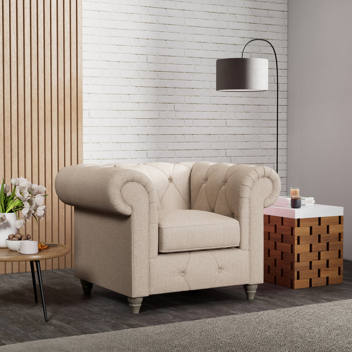 Everett Armchair Oyster Washed Oak Feet from Roseland Furniture