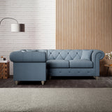 Everett Corner Sofa LH Deep Blue Washed Oak Feet from Roseland Furniture
