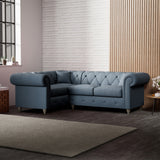 Everett Corner Sofa LH Deep Blue Washed Oak Feet from Roseland Furniture
