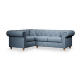 Everett Corner Sofa LH Deep Blue Walnut Feet from Roseland Furniture