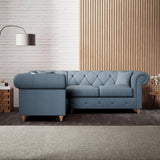 Everett Corner Sofa LH Deep Blue Walnut Feet from Roseland Furniture