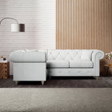 Everett Corner Sofa LH Light Blue Washed Oak Feet from Roseland Furniture