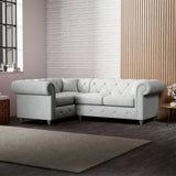 Everett Corner Sofa LH Light Blue Washed Oak Feet from Roseland Furniture