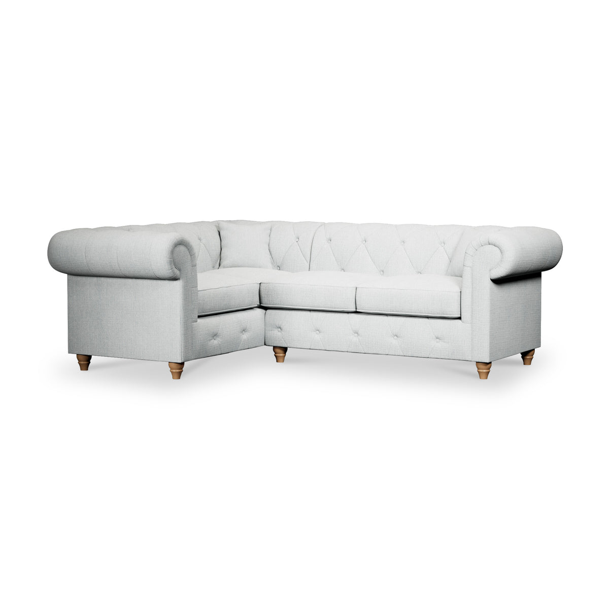 Everett Corner Sofa LH Light Blue Walnut Feet from Roseland Furniture