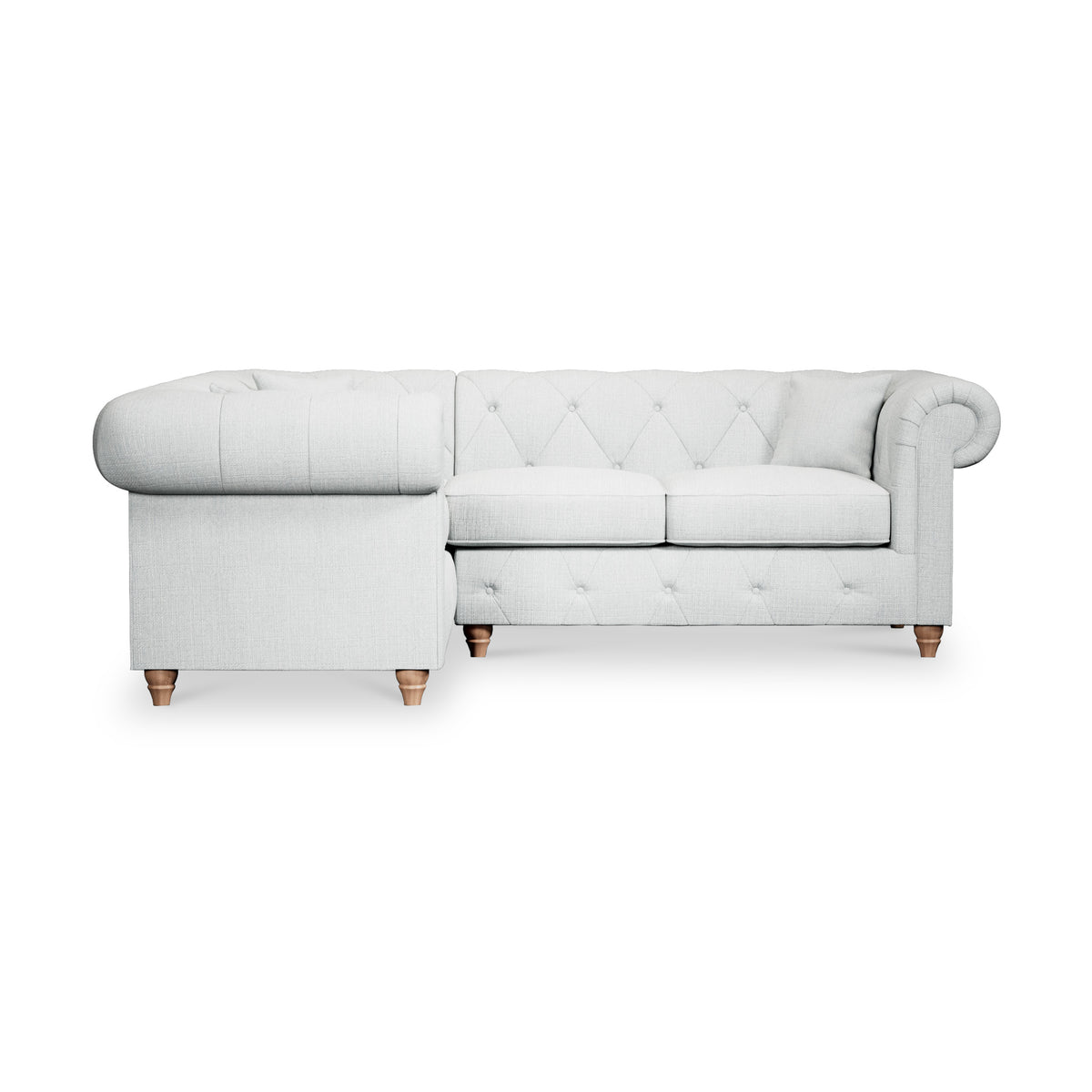 Everett Corner Sofa LH Light Blue Walnut Feet from Roseland Furniture