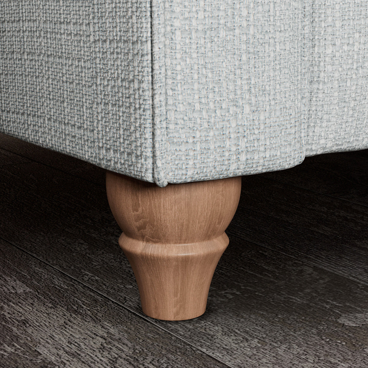 Everett Corner Sofa LH Light Blue Walnut Feet from Roseland Furniture