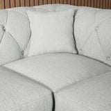Everett Corner Sofa LH Light Blue Walnut Feet from Roseland Furniture