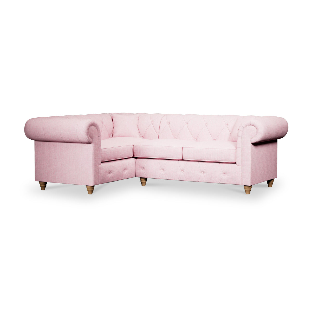 Everett Corner Sofa LH Pink Walnut Feet from Roseland Furniture