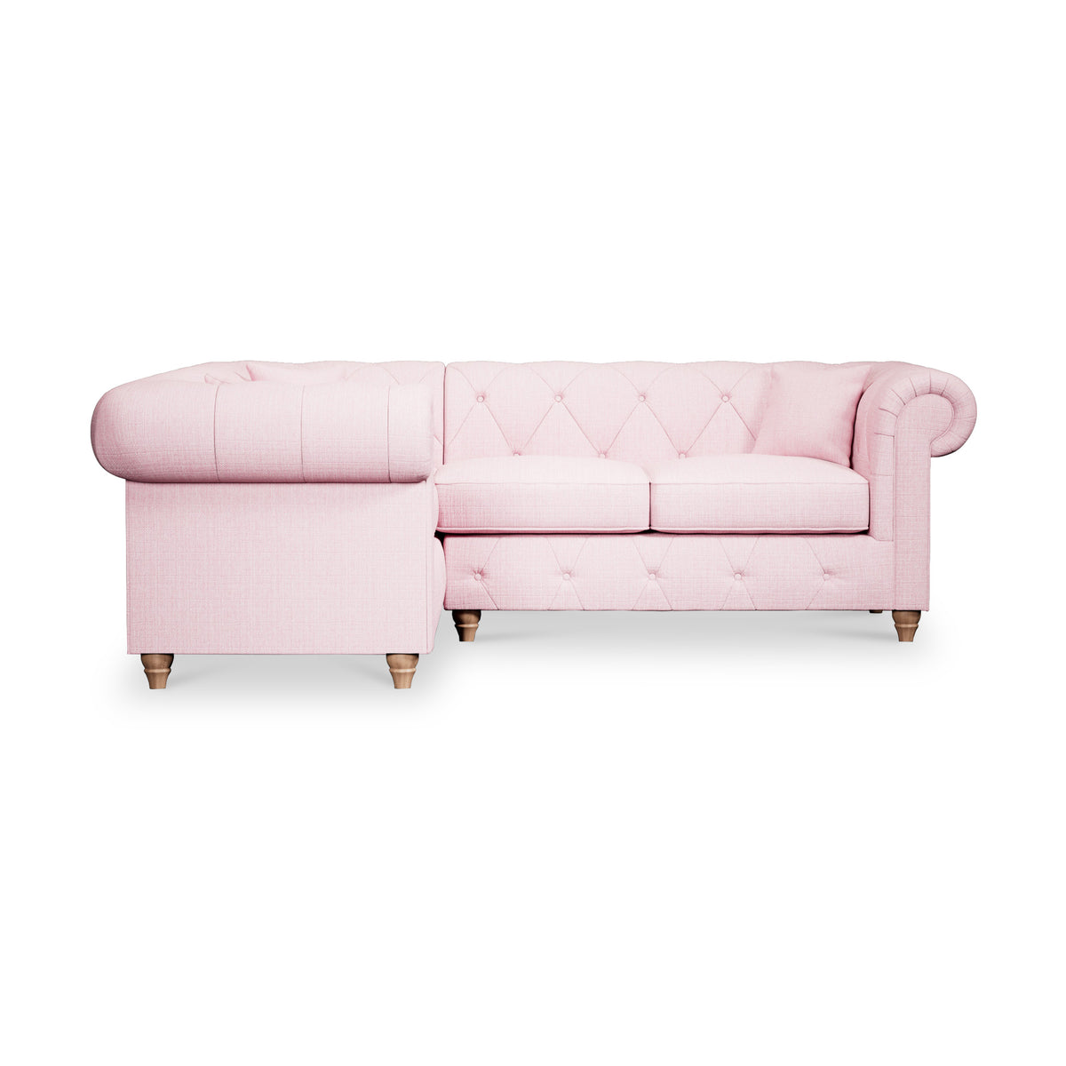 Everett Corner Sofa LH Pink Walnut Feet from Roseland Furniture