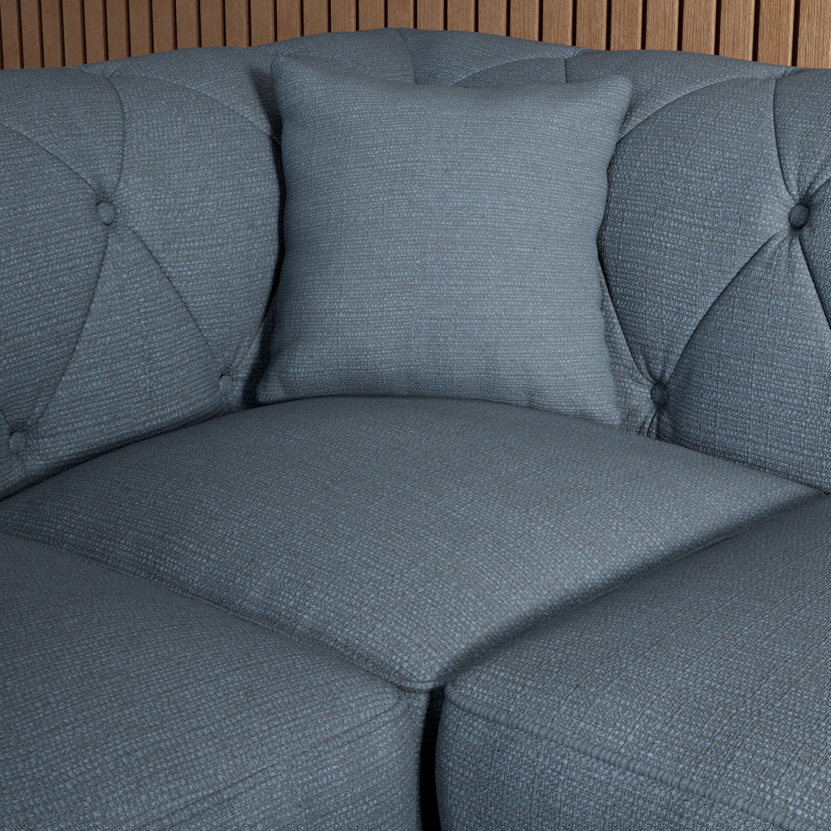 Everett Corner Sofa RH Deep Blue Washed Oak Feet from Roseland Furniture