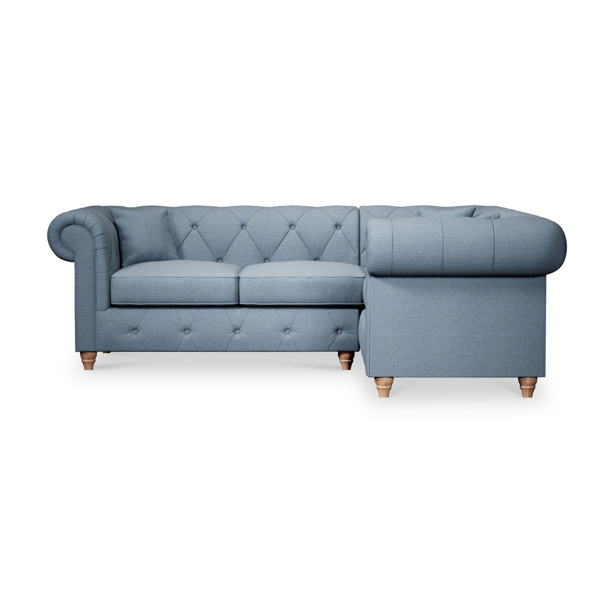 Everett Corner Sofa RH Deep Blue Walnut Feet from Roseland Furniture