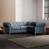 Everett Corner Sofa RH Deep Blue Walnut Feet from Roseland Furniture
