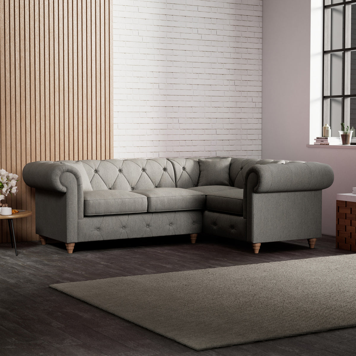 Everett Corner Sofa RH Graphite Walnut Feet from Roseland Furniture