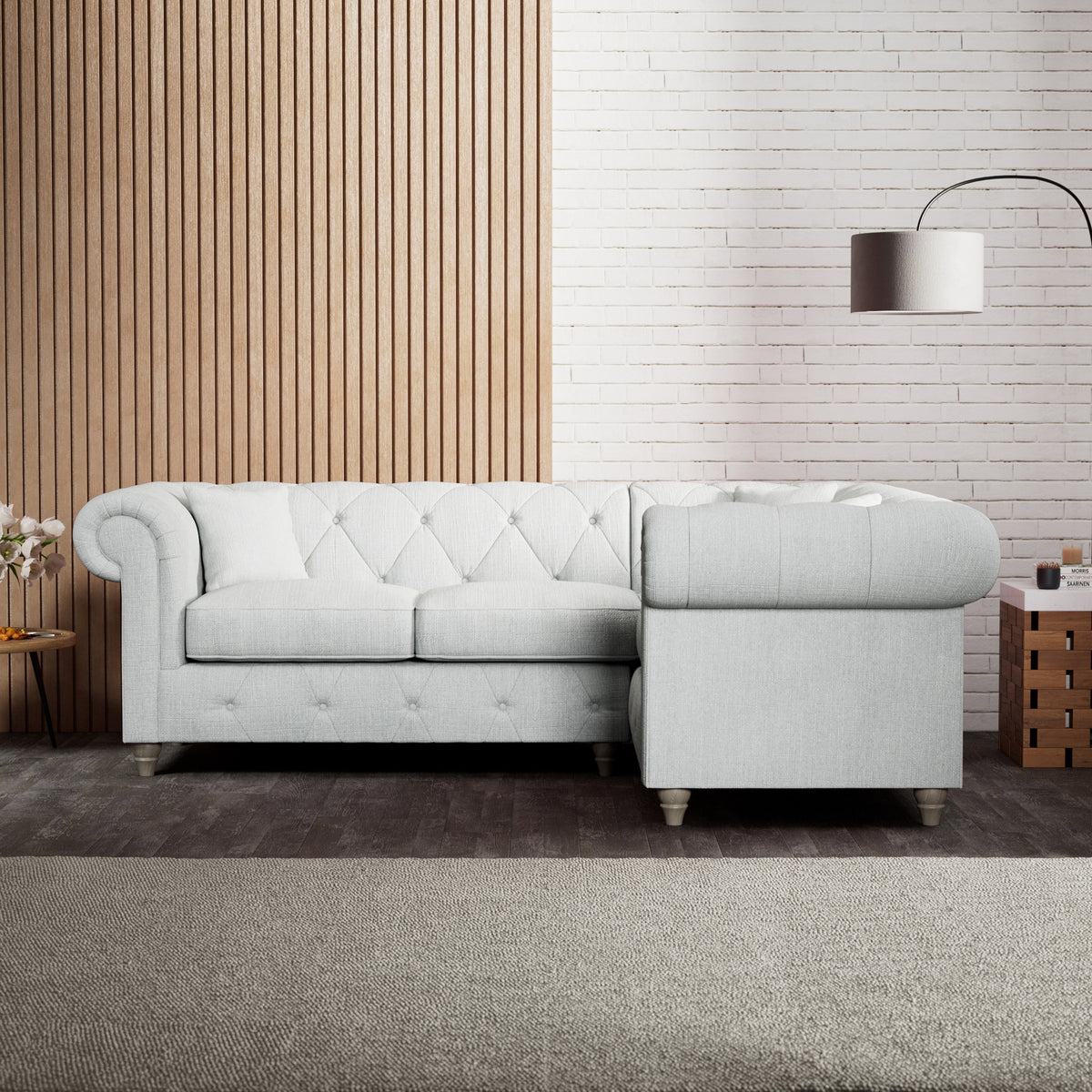 Everett Corner Sofa RH Light Blue Washed Oak Feet from Roseland Furniture