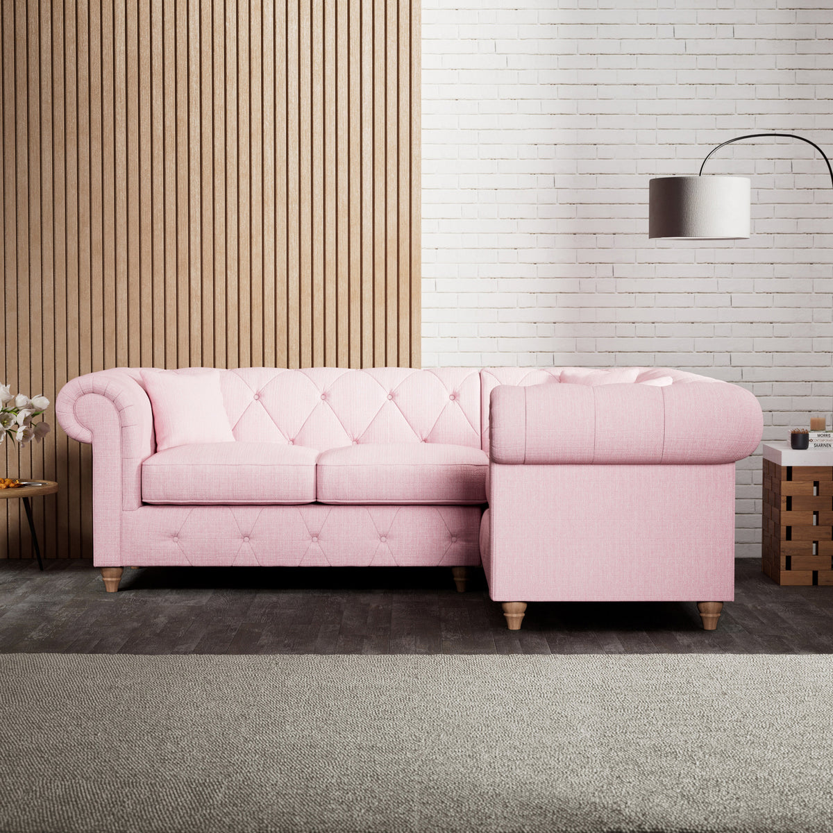 Everett Corner Sofa RH Pink Walnut Feet from Roseland Furniture