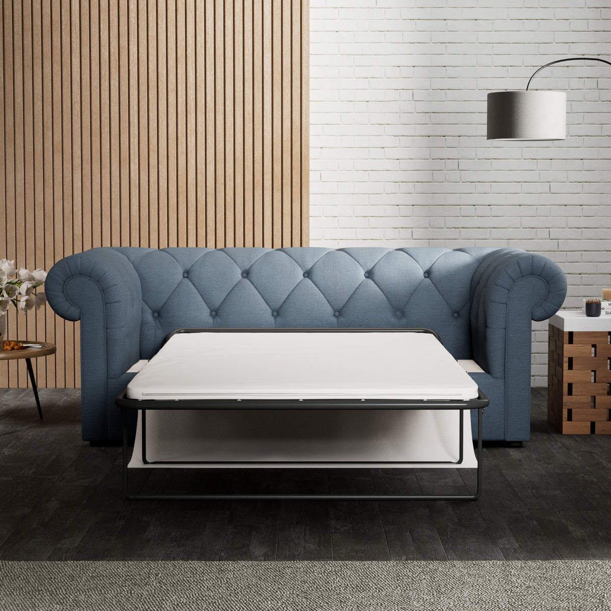 Everett 3 Seater Sofa Bed Deep Blue from Roseland Furniture