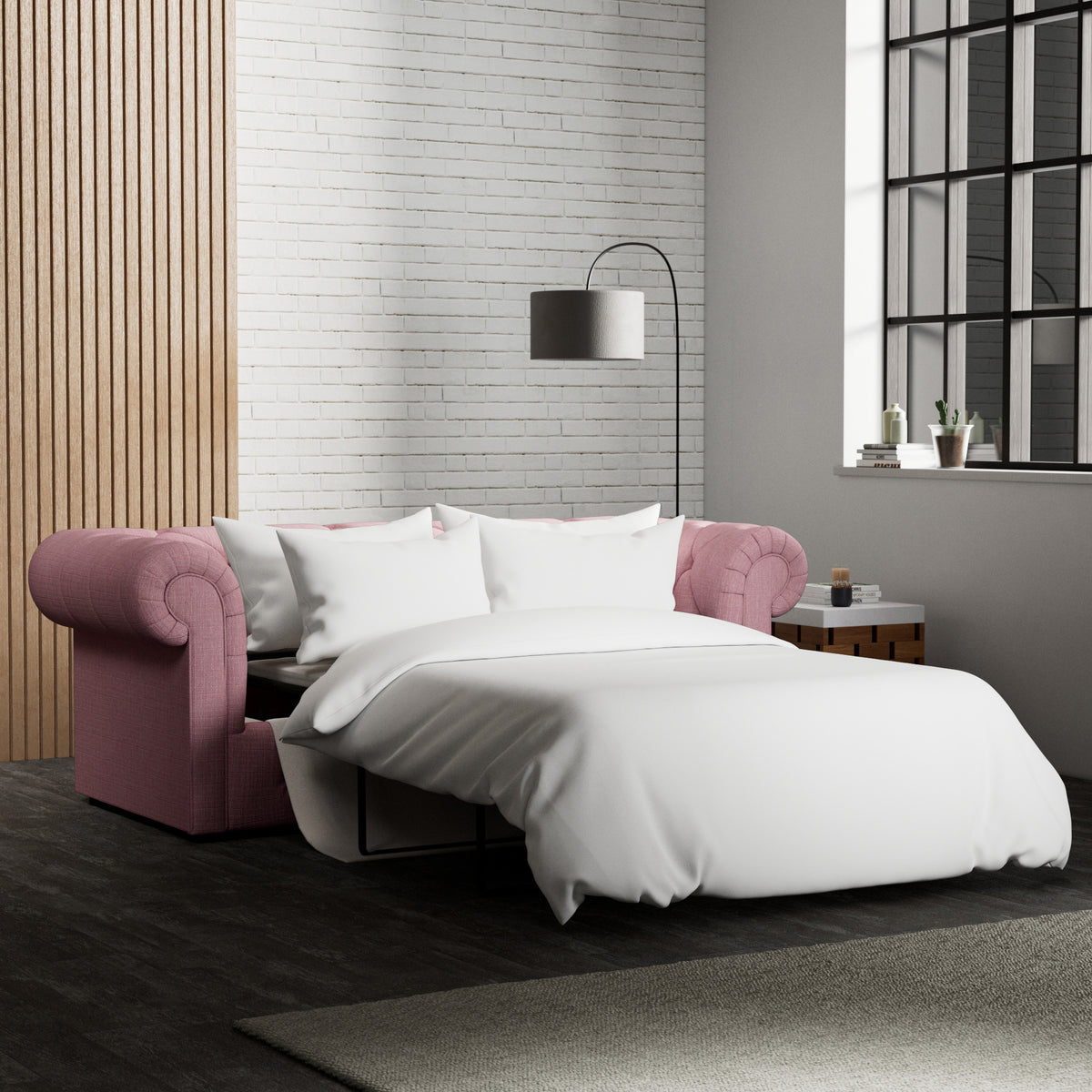 Everett 3 Seater Sofa Bed Pink from Roseland Furniture