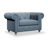 Everett Snuggler Chair Deep Blue Washed Oak Feet from Roseland Furniture