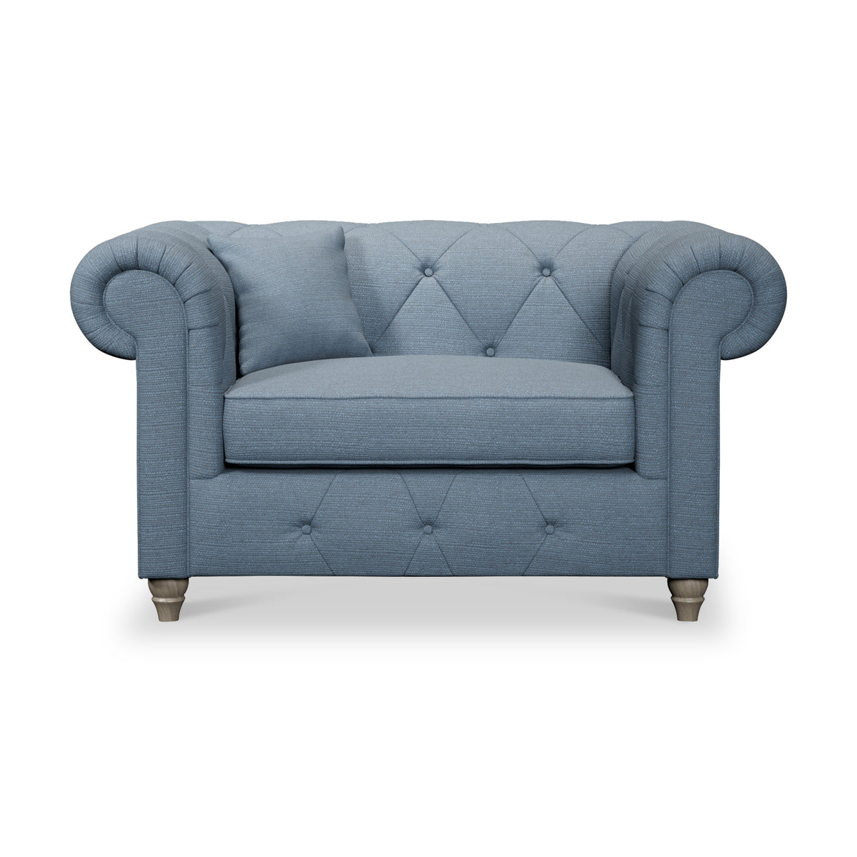 Everett Snuggler Chair Deep Blue Washed Oak Feet from Roseland Furniture
