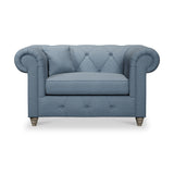 Everett Snuggler Chair Deep Blue Washed Oak Feet from Roseland Furniture