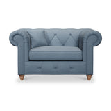 Everett Snuggler Chair Deep Blue Walnut Feet from Roseland Furniture