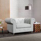 Everett Snuggler Chair Light Blue Washed Oak Feet from Roseland Furniture