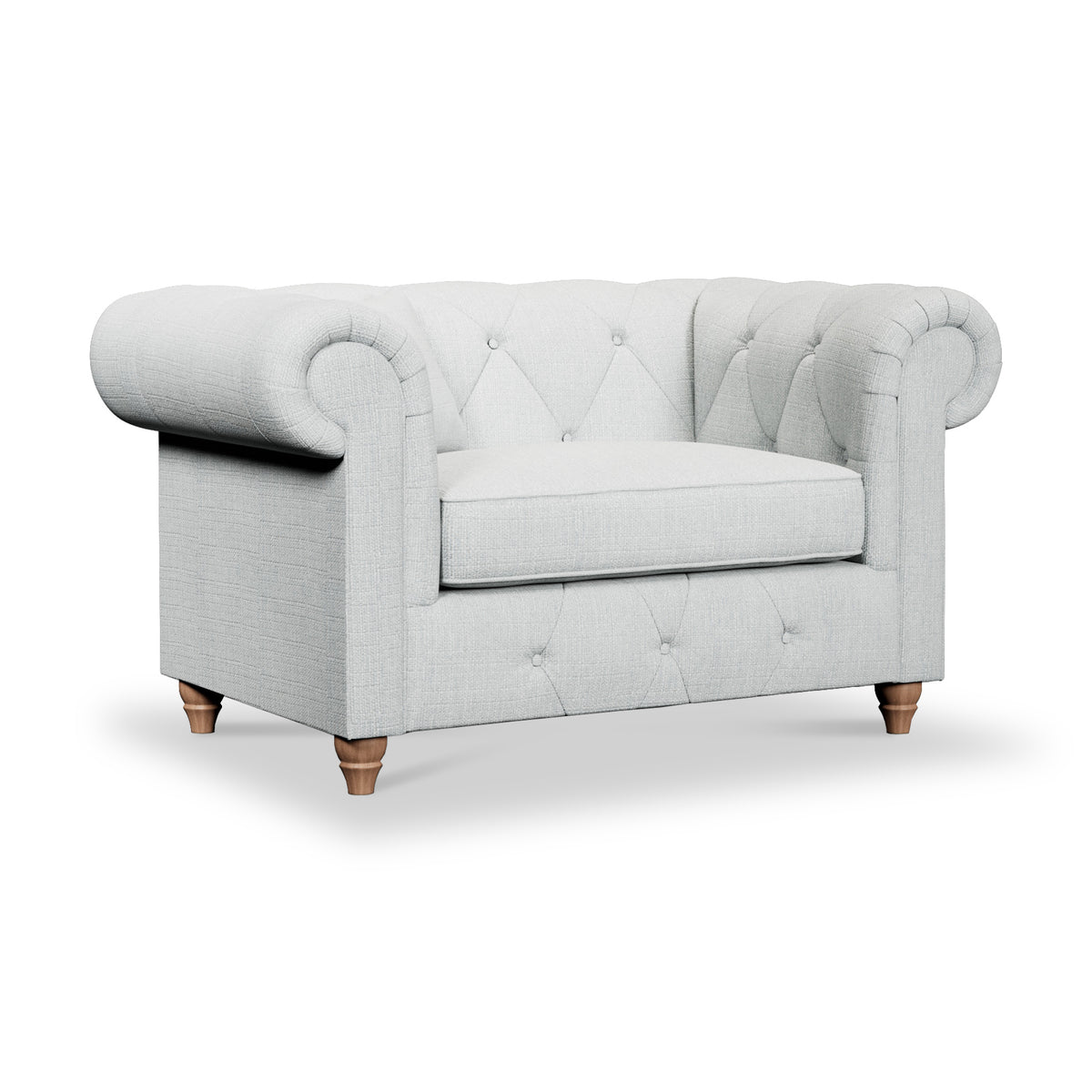 Everett Snuggler Chair Light Blue Walnut Feet from Roseland Furniture