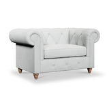 Everett Snuggler Chair Light Blue Walnut Feet from Roseland Furniture