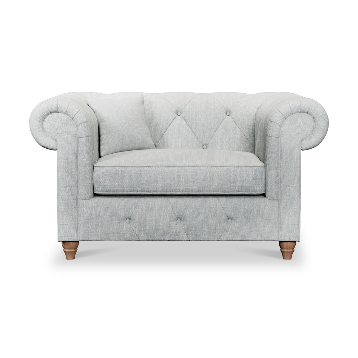 Everett Snuggler Chair Light Blue Walnut Feet from Roseland Furniture