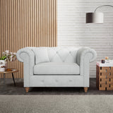 Everett Snuggler Chair Light Blue Walnut Feet from Roseland Furniture