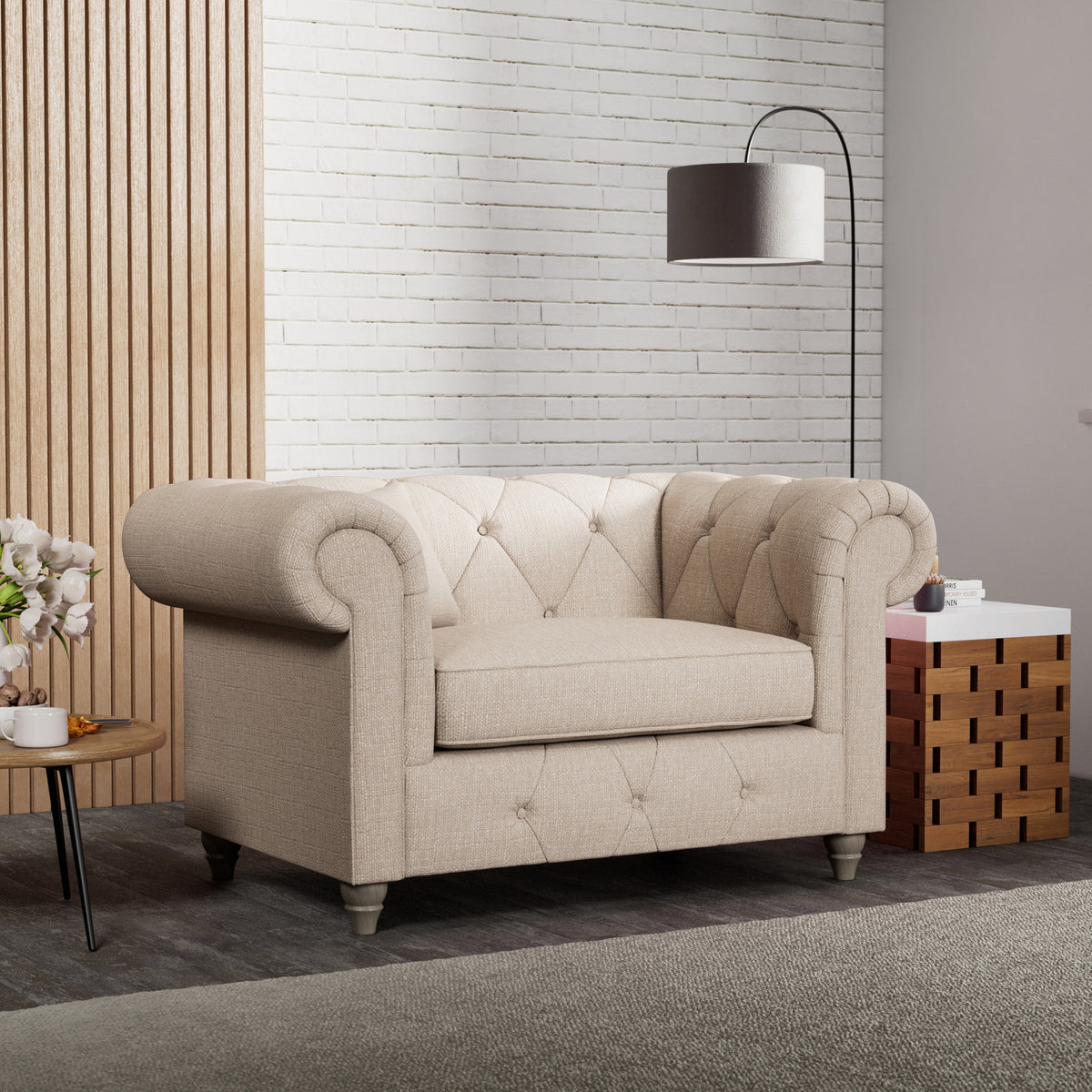 Everett Snuggler Chair Oyster Washed Oak Feet from Roseland Furniture
