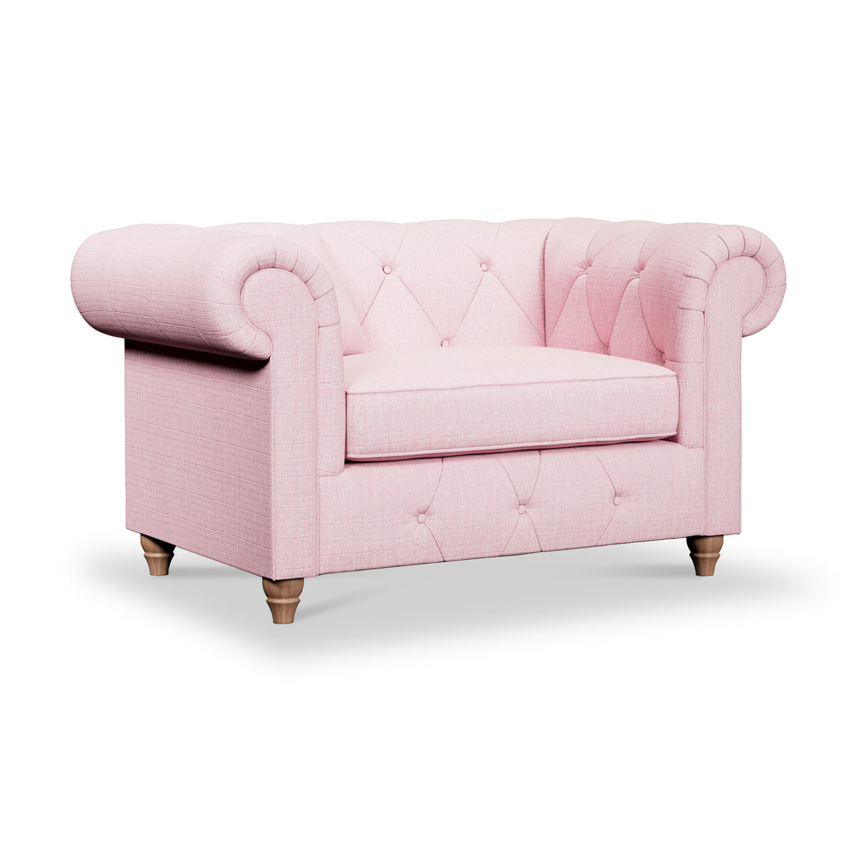 Everett Snuggler Chair Pink Walnut Feet from Roseland Furniture