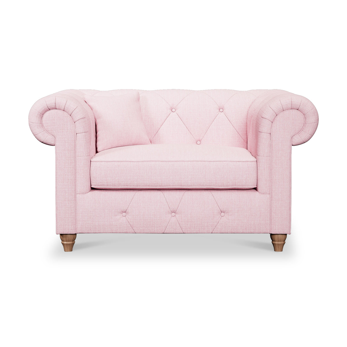 Everett Snuggler Chair Pink Walnut Feet from Roseland Furniture