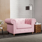 Everett Snuggler Chair Pink Walnut Feet from Roseland Furniture