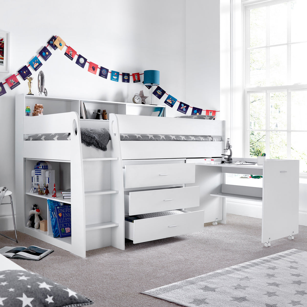 Daltrey White Single Mid Sleeper Bed for Kids Bedroom
