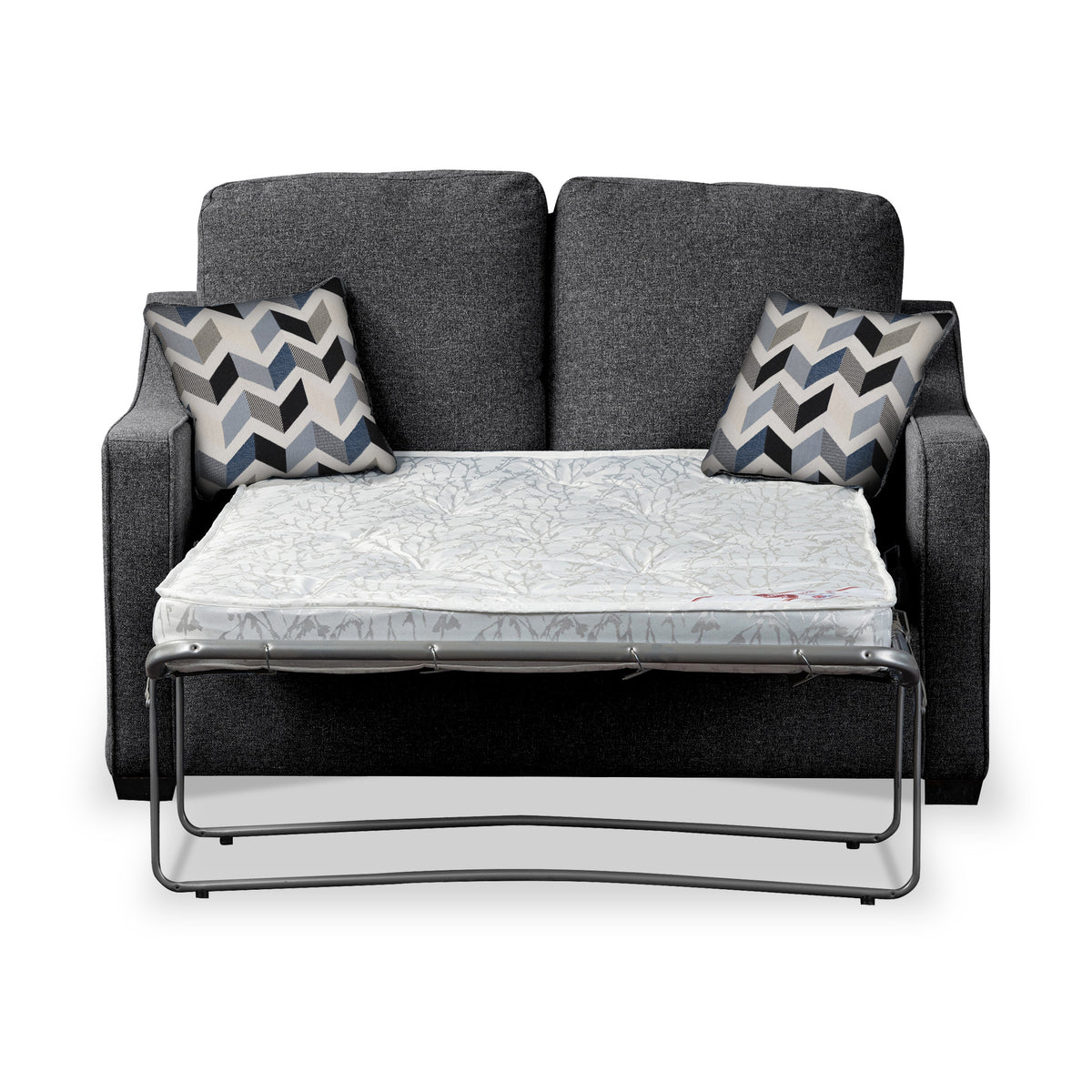 Charlcote Charcoal Faux Linen 2 Seater Sofabed with Denim Scatter Cushions from Roseland Furniture