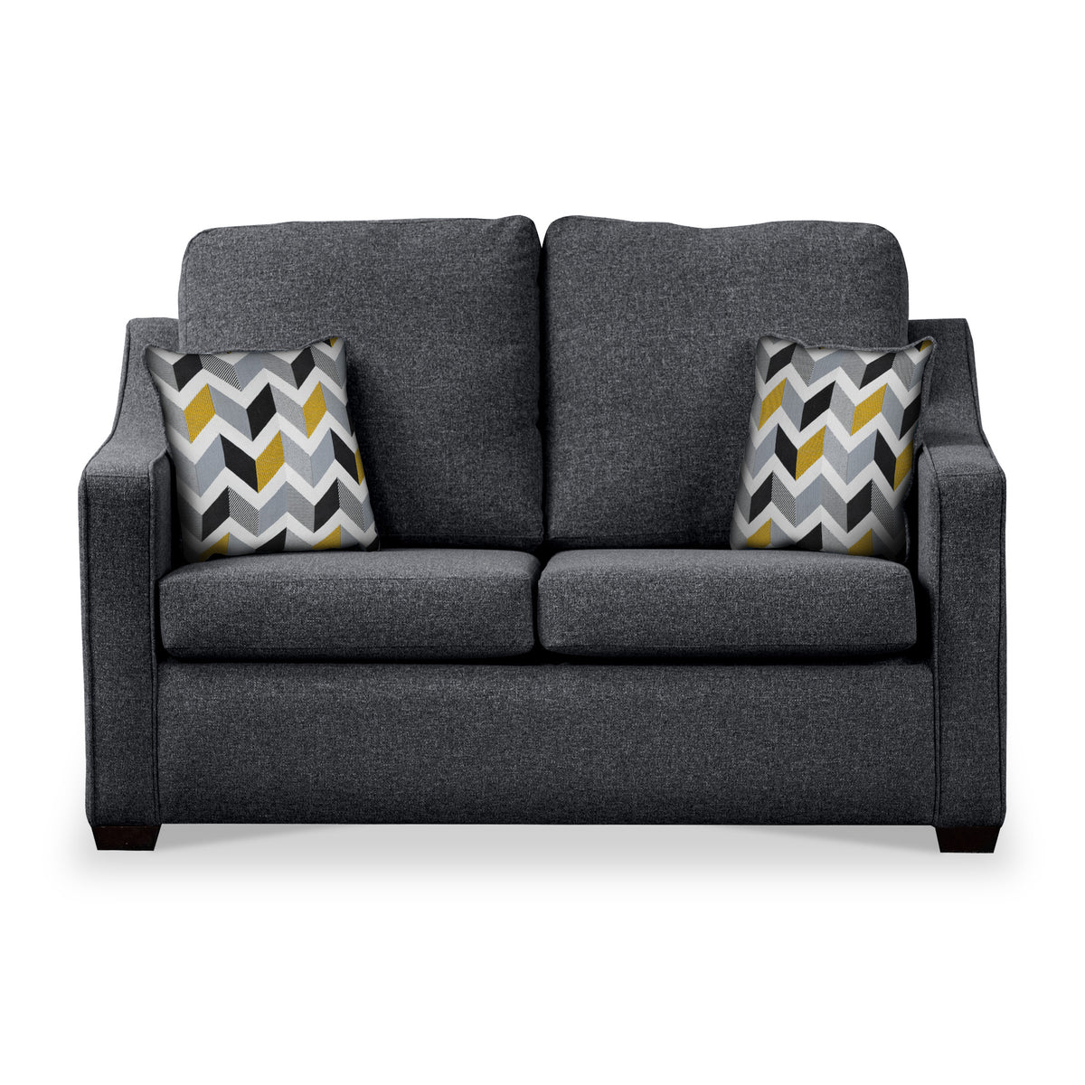 Charlcote Charcoal Faux Linen 2 Seater Sofabed with Mustard Scatter Cushions from Roseland Furniture