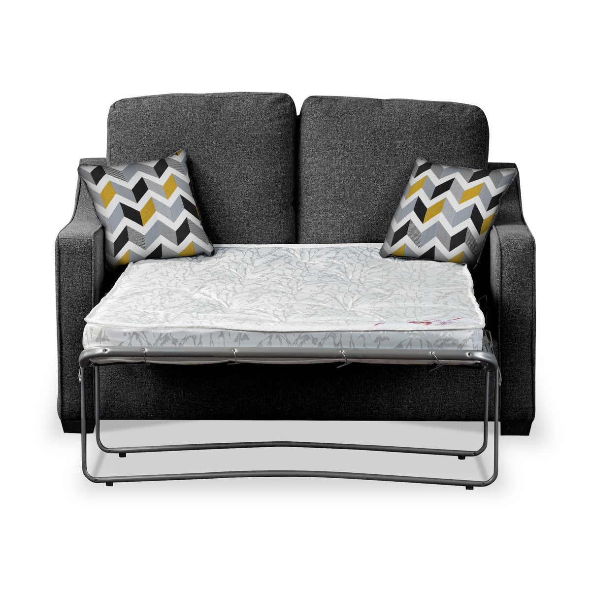 Charlcote Charcoal Faux Linen 2 Seater Sofabed with Mustard Scatter Cushions from Roseland Furniture