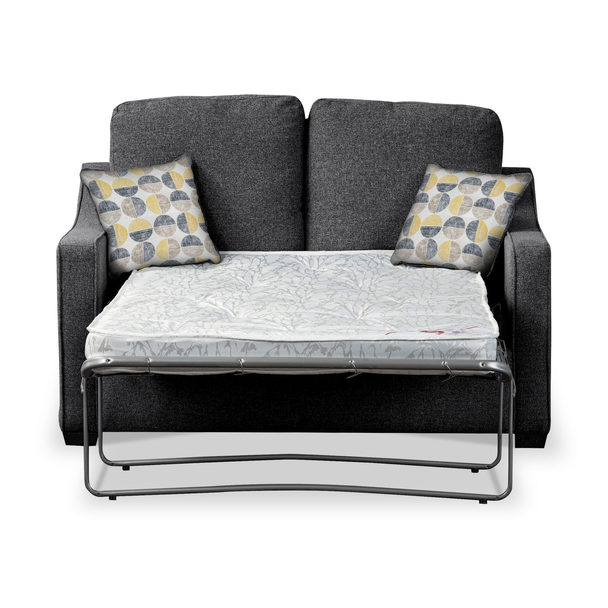 Charlcote Charcoal Faux Linen 2 Seater Sofabed with Beige Scatter Cushions from Roseland Furniture