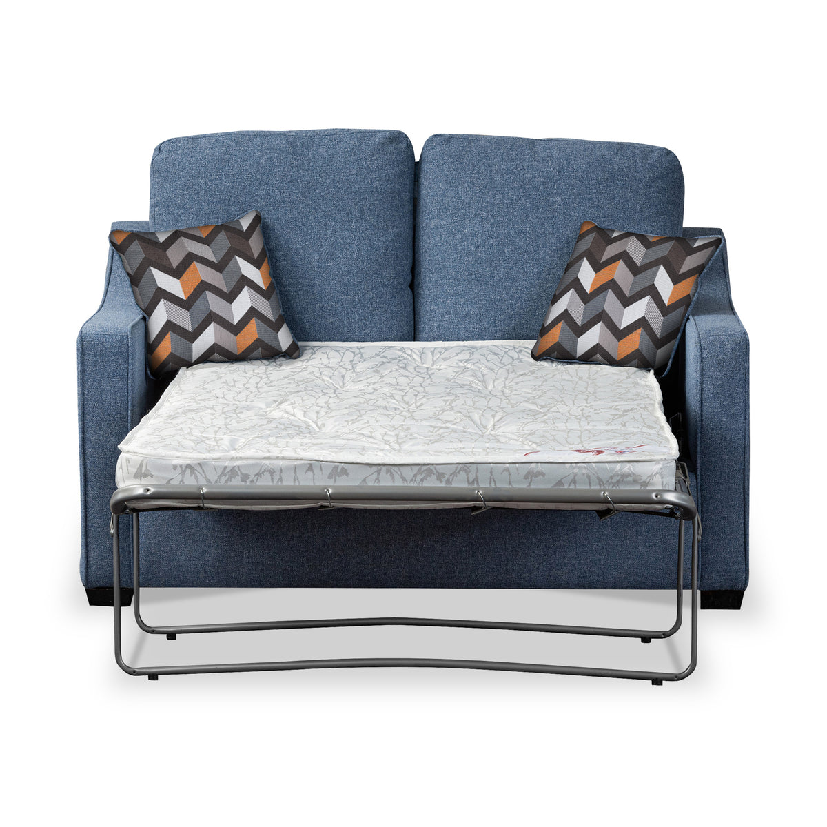 Charlcote Denim Faux Linen 2 Seater Sofabed with Charcoal Scatter Cushions from Roseland Furniture