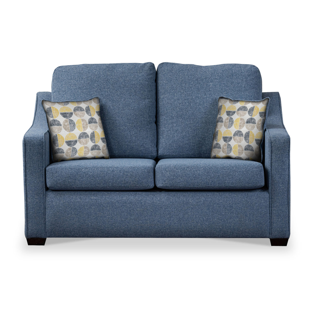 Charlcote Denim Faux Linen 2 Seater Sofabed with Beige Scatter Cushions from Roseland Furniture