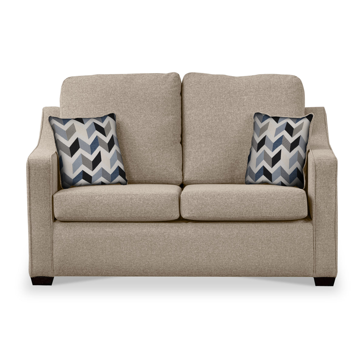 Charlcote Oatmeal Faux Linen 2 Seater Sofabed with Denim Scatter Cushions from Roseland Furniture