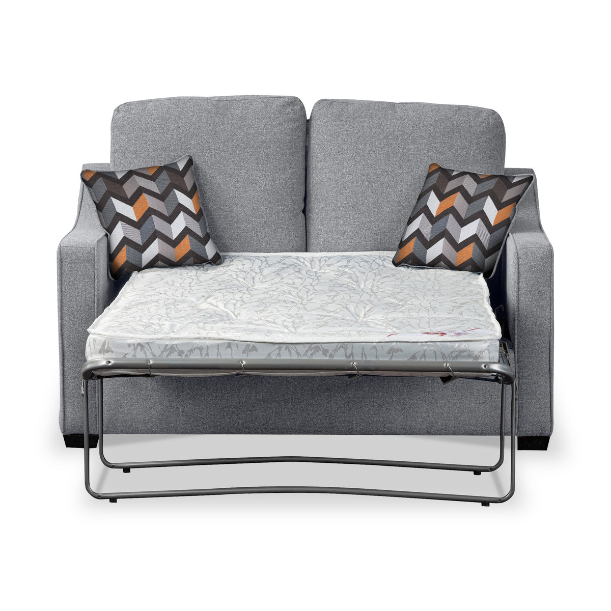 Charlcote Silver Faux Linen 2 Seater Sofabed with Charcoal Scatter Cushions from Roseland Furniture