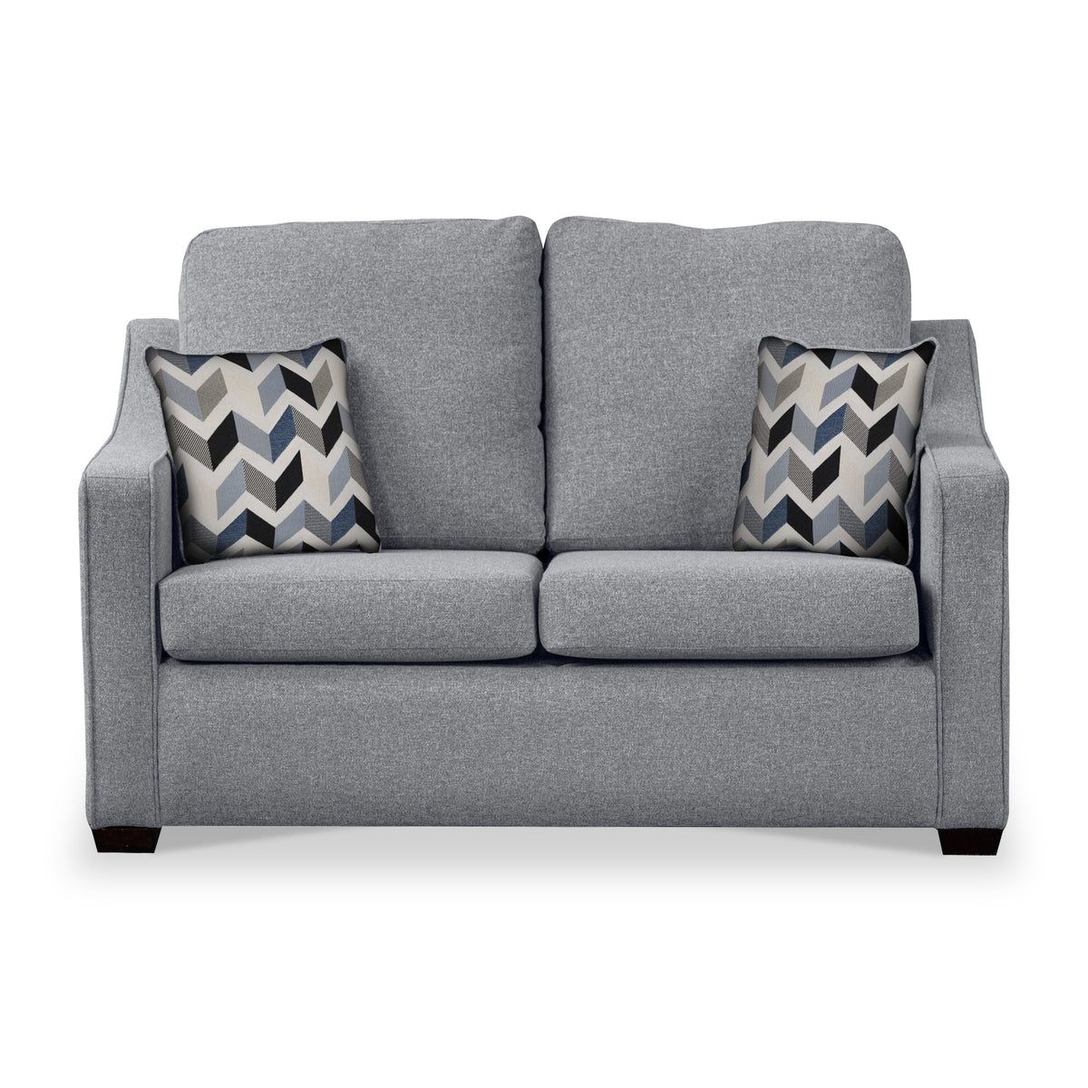 Charlcote Silver Faux Linen 2 Seater Sofabed with Denim Scatter Cushions from Roseland Furniture