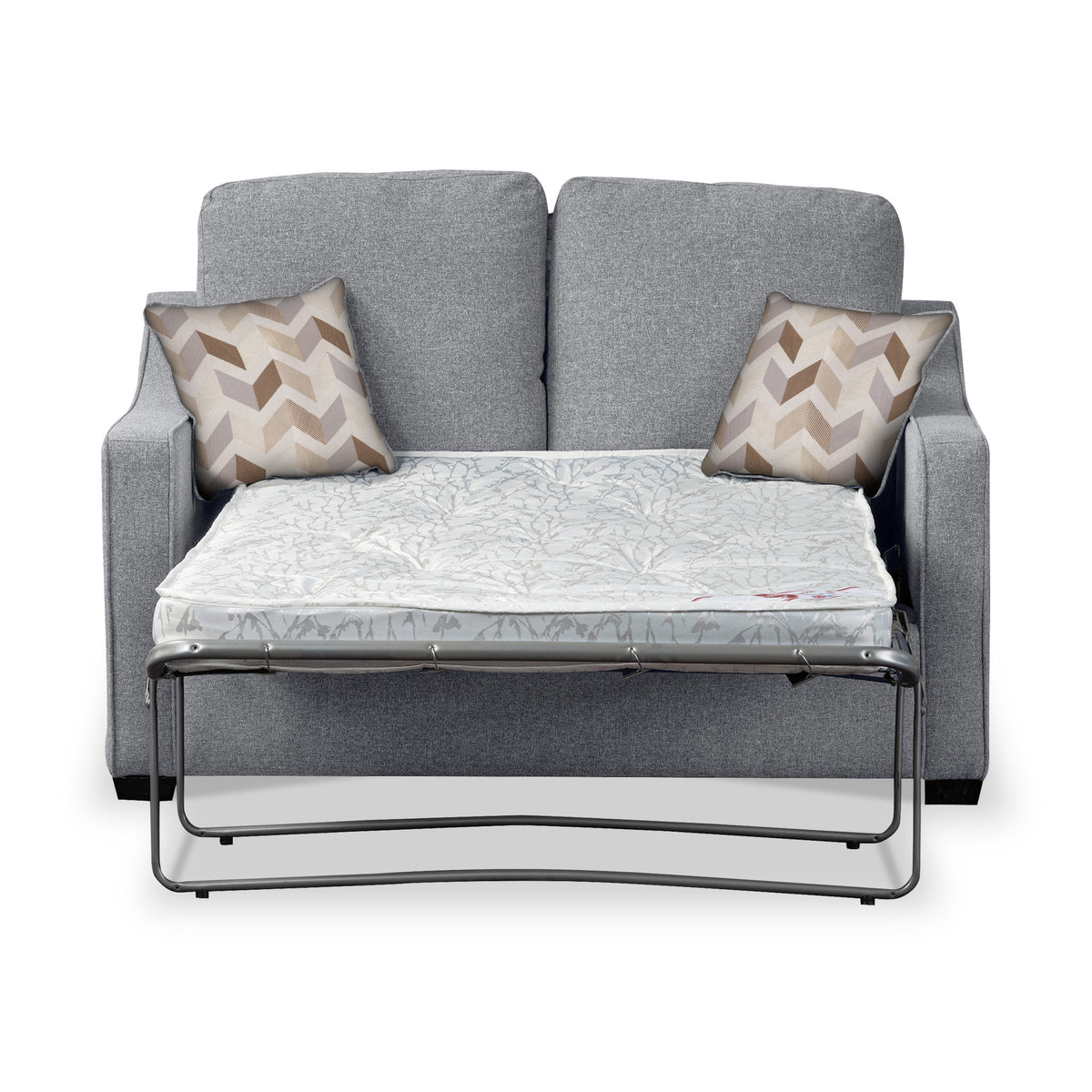 Charlcote Silver Faux Linen 2 Seater Sofabed with Oatmeal Scatter Cushions from Roseland Furniture
