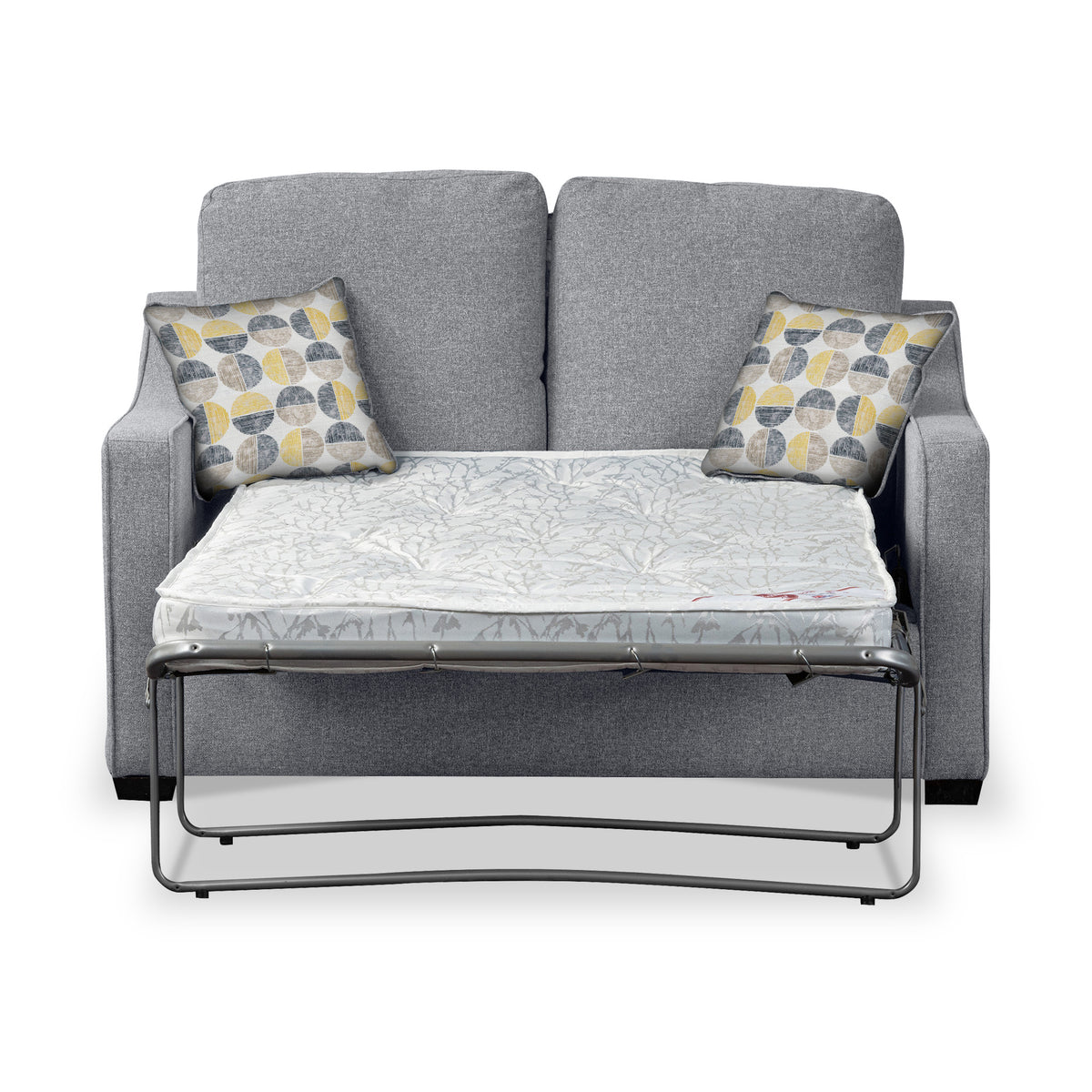 Charlcote Silver Faux Linen 2 Seater Sofabed with Beige Scatter Cushions from Roseland Furniture