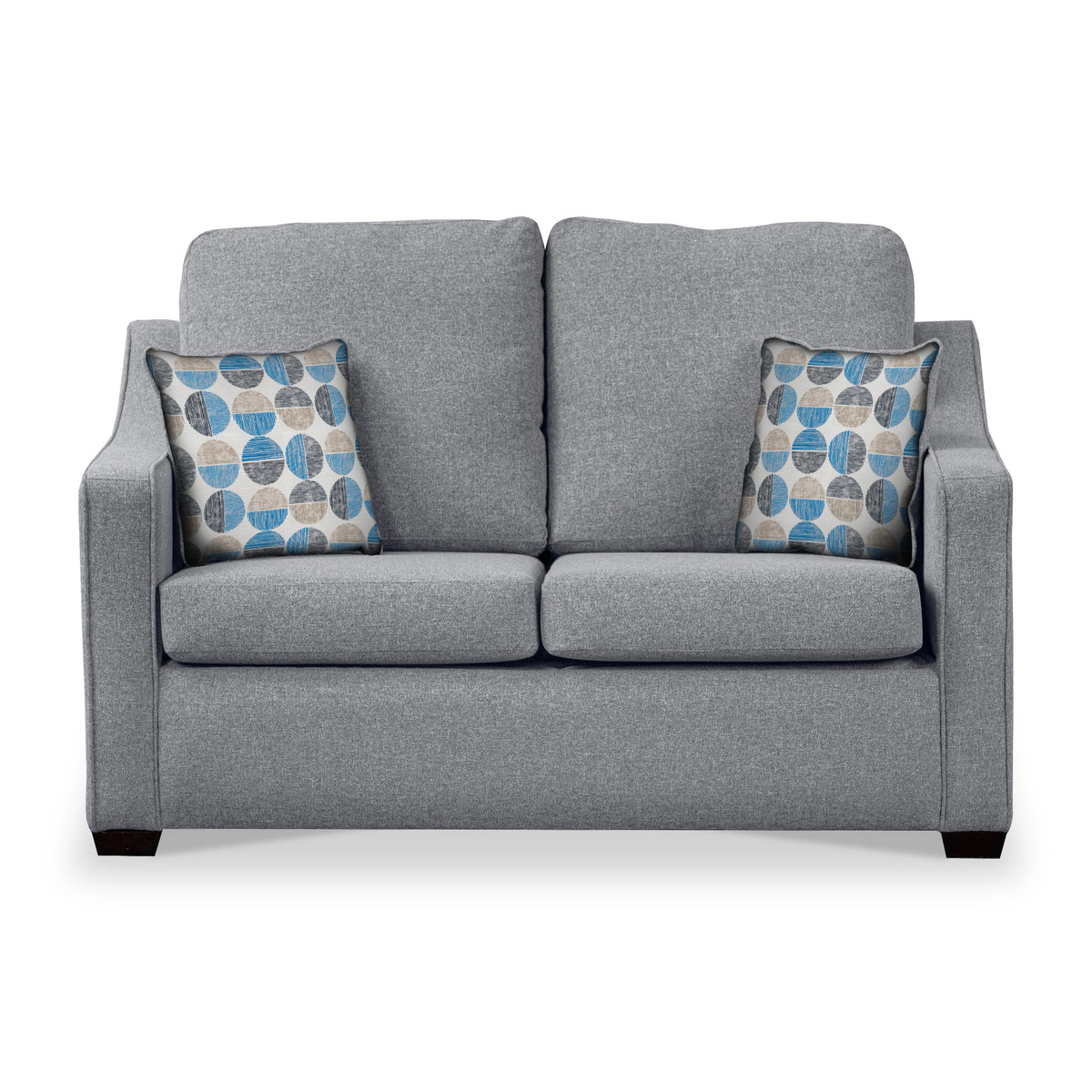 Charlcote Silver Faux Linen 2 Seater Sofabed with Blue Scatter Cushions from Roseland Furniture