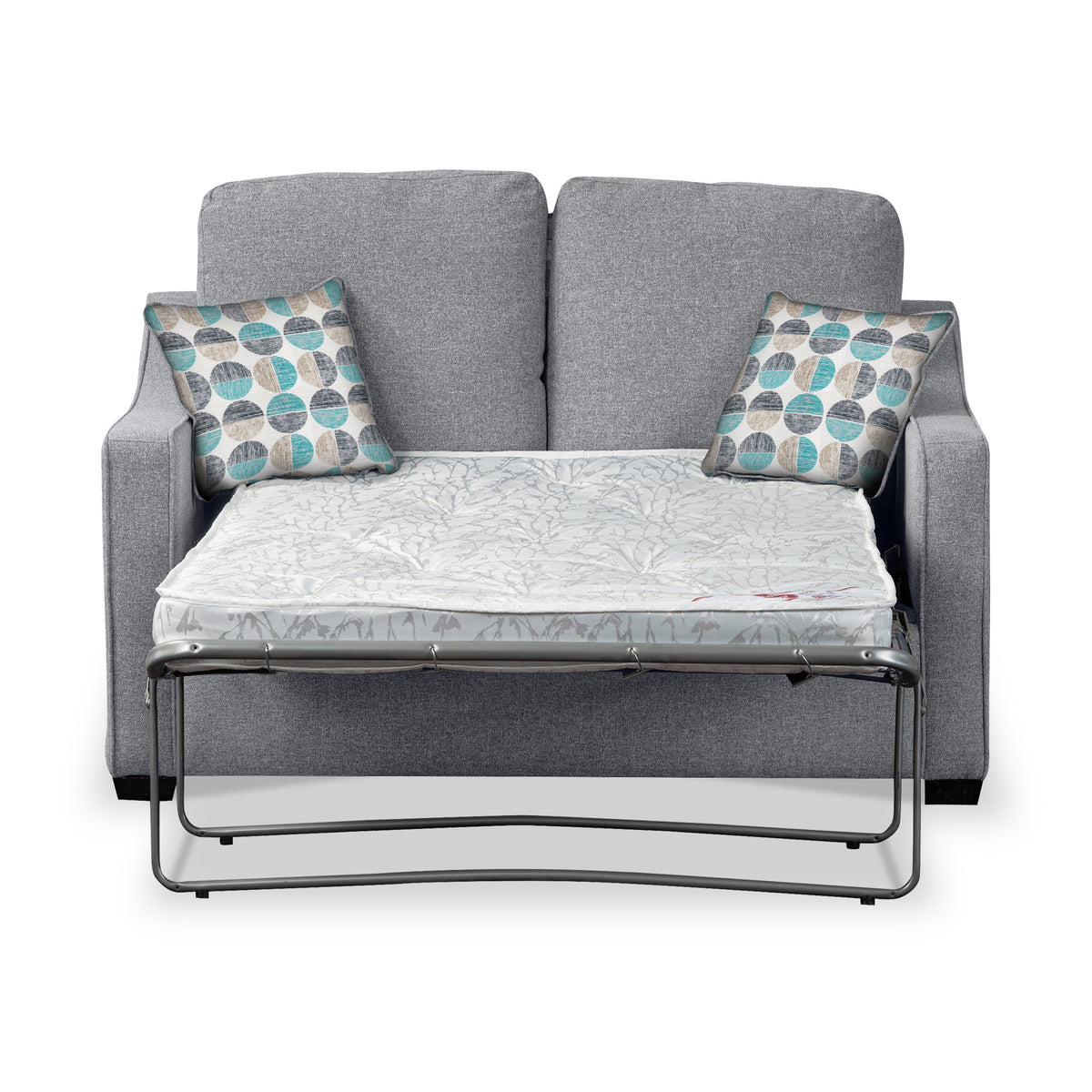Charlcote Silver Faux Linen 2 Seater Sofabed with Duck Egg Scatter Cushions from Roseland Furniture