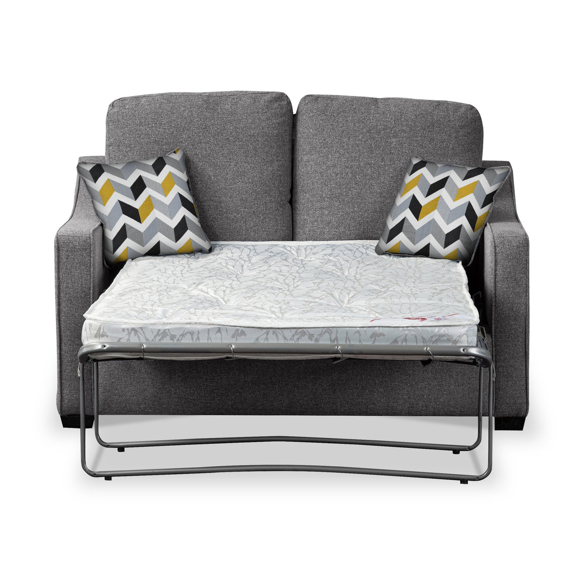 Fenton Charcoal Soft Weave 2 Seater Sofabed with Mustard Scatter Cushions from Roseland Furniture